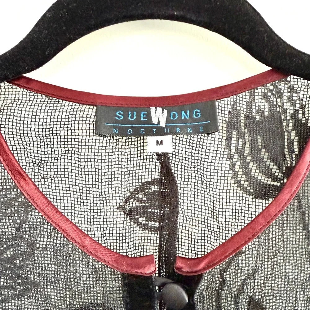 Sue Wong Nocturne Vintage 90s Black Lace Cardigan Jacket Coat Velvet Trim Sz M - Picture 7 of 13